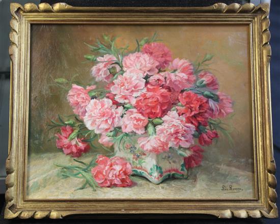 Léonie Louppe (1869-) Still life of carnations in a vase, 13 x 16in.